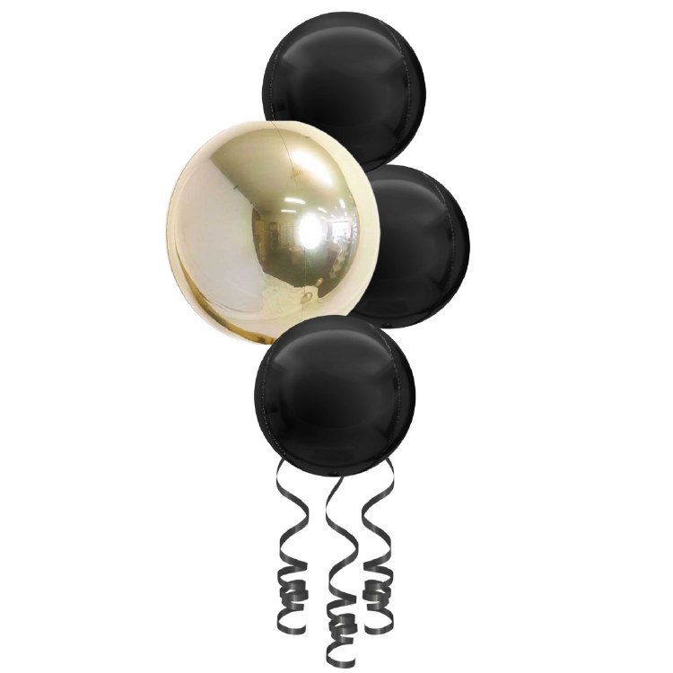 Balloon Bouquet, Spheroid Centerpiece • White Gold &amp; Black