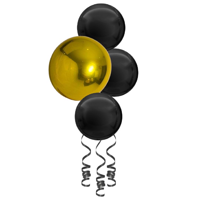 Balloon Bouquet, Spheroid Centerpiece • Gold &amp; Black