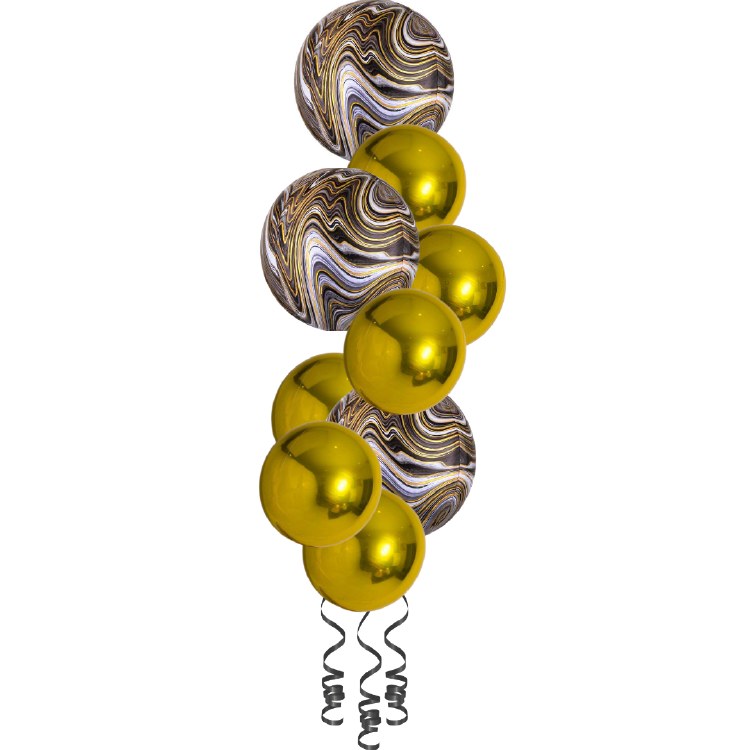 Balloon Bouquet, Spheroid Tower • Black Marble &amp; Gold