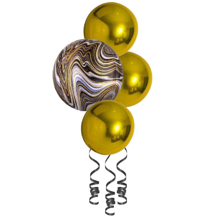 Balloon Bouquet, Spheroid Centerpiece • Black Marble &amp; Black