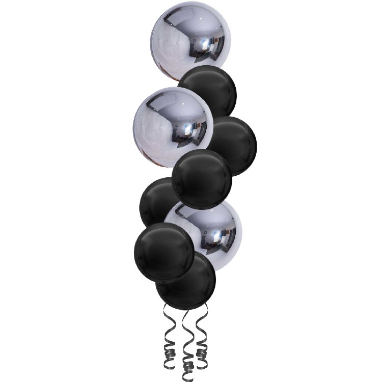 Balloon Bouquet, Spheroid Tower • Silver &amp; Black
