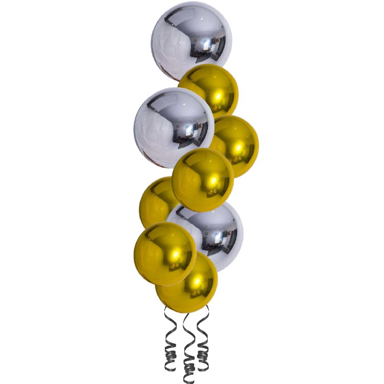 Balloon Bouquet, Spheroid Tower • Silver &amp; Gold