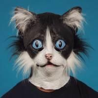 Mask Cat Head Fur Blk