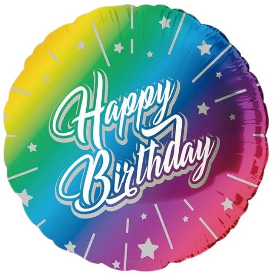 Rainbow Ombre Happy Birthday Round • Standard Size 18" Mylar Helium Balloon