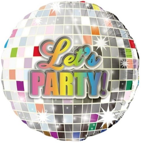 Disco, Let's Party Round • Standard Size 18" Mylar Helium Balloon