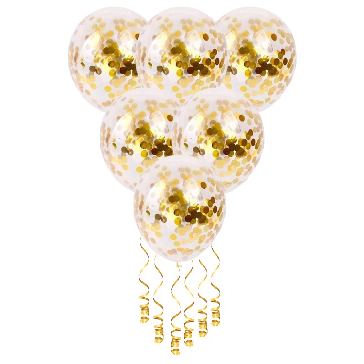 11" Confetti Foil Gold Latex Helium Balloon Bundle of 6 (ONLY FLOATS ONE DAY)