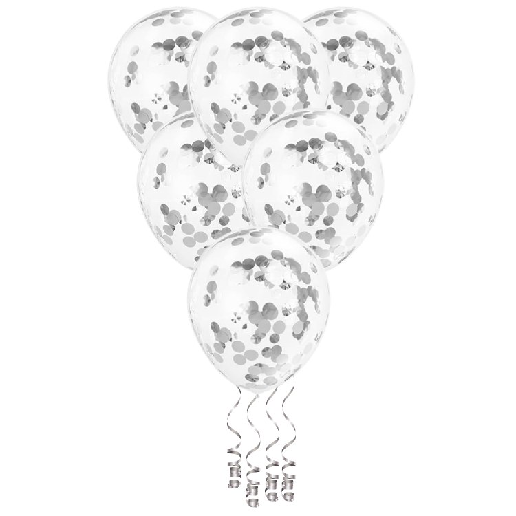 11" Confetti Foil Silver Latex Helium Balloon Bundle of 6 (ONLY FLOATS ONE DAY)