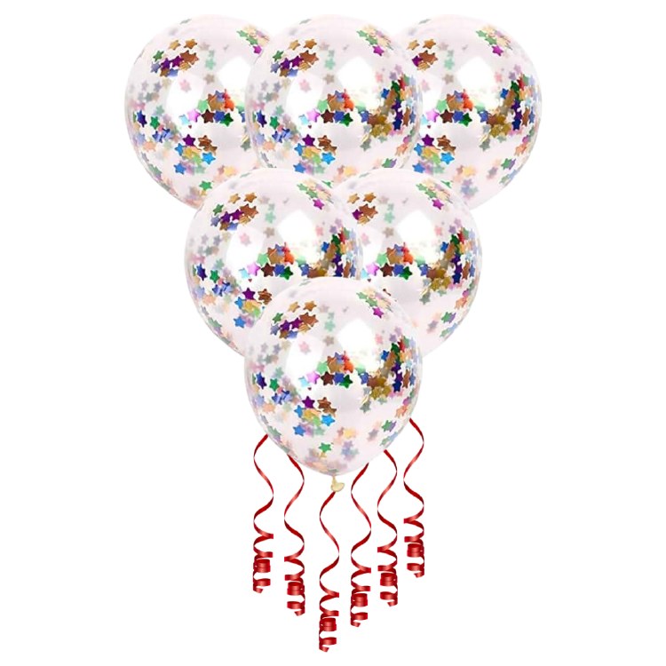 11" Confetti Foil Multi Color Stars Latex Helium Balloon Bundle of 6 (ONLY FLOATS ONE DAY)