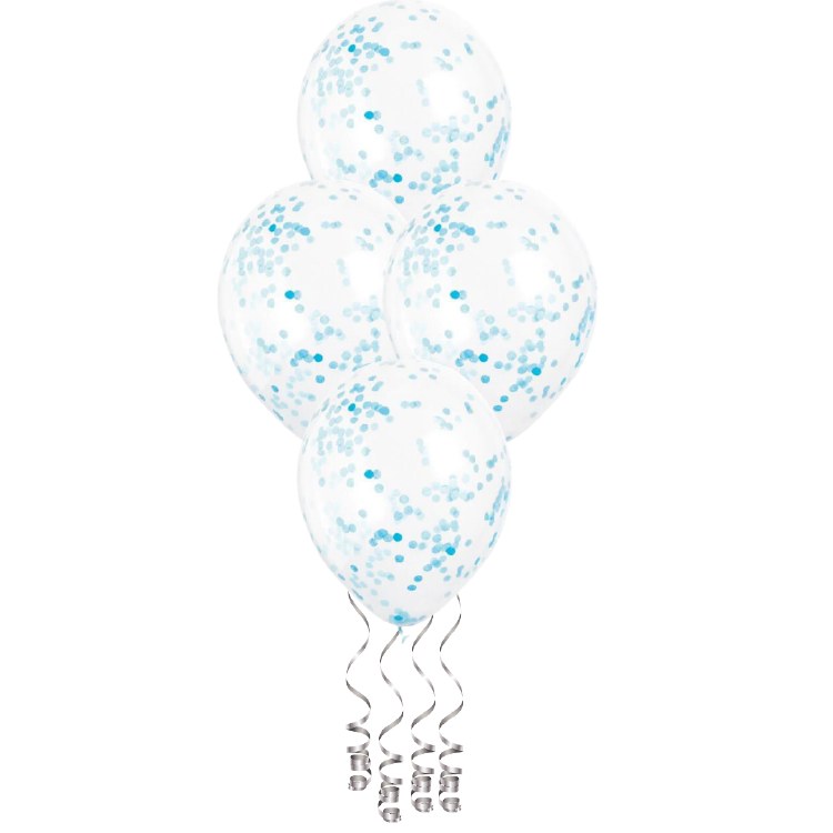 11" Confetti Paper Blue Latex Helium Balloon Bundle of 4 (ONLY FLOATS ONE DAY)
