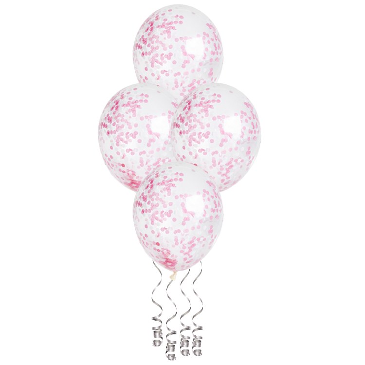 11" Confetti Paper Pink Latex Helium Balloon Bundle of 6 (ONLY FLOATS ONE DAY)