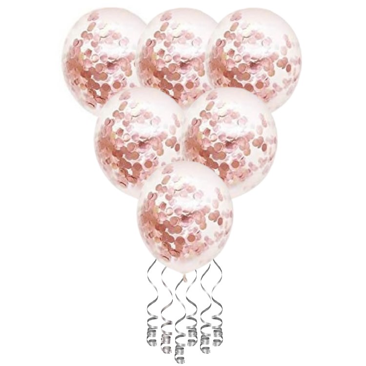 11" Confetti Foil Rose Gold Latex Helium Balloon Bundle of 6 (ONLY FLOATS ON DAY)