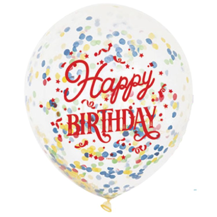 11" Confetti Foil Happy Birthday, Red Latex Helium Balloon (ONLY FLOATS ONE DAY)