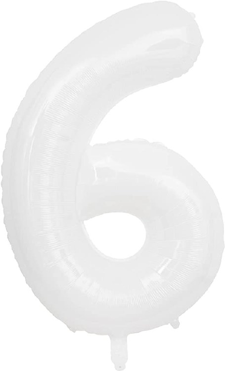 Jumbo 34in Helium Number Mylar Balloon • White 6 Champion Party Supply