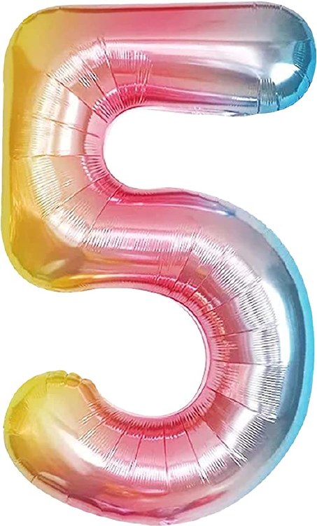 Jumbo 34" Helium Number Mylar Balloon • Pastel Rainbow 5