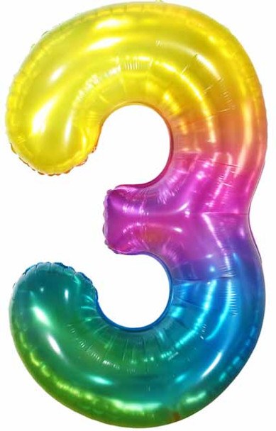 Jumbo 34" Helium Number Mylar Balloon • Jelly Rainbow 3