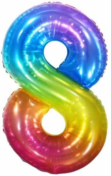 Jumbo 34" Helium Number Mylar Balloon • Jelly Rainbow 8