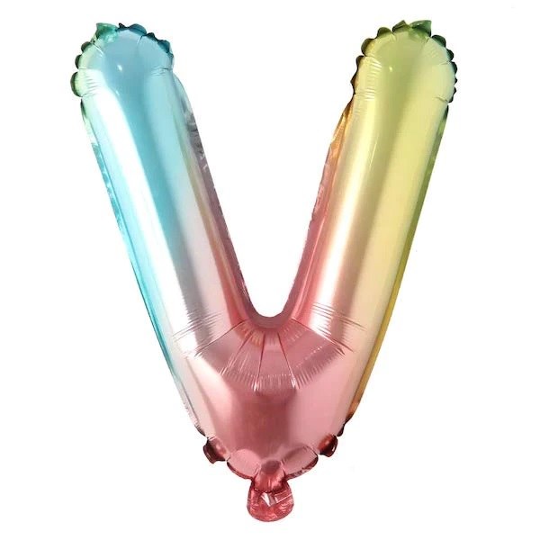 Mini 16" Air-Fill Only Letter Mylar Balloon • Pastel Rainbow V