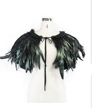 Feather Capelet Black/Green
