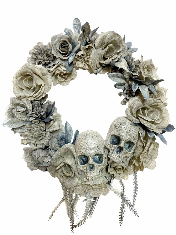 Wreath Skull &amp; Rose Ivory