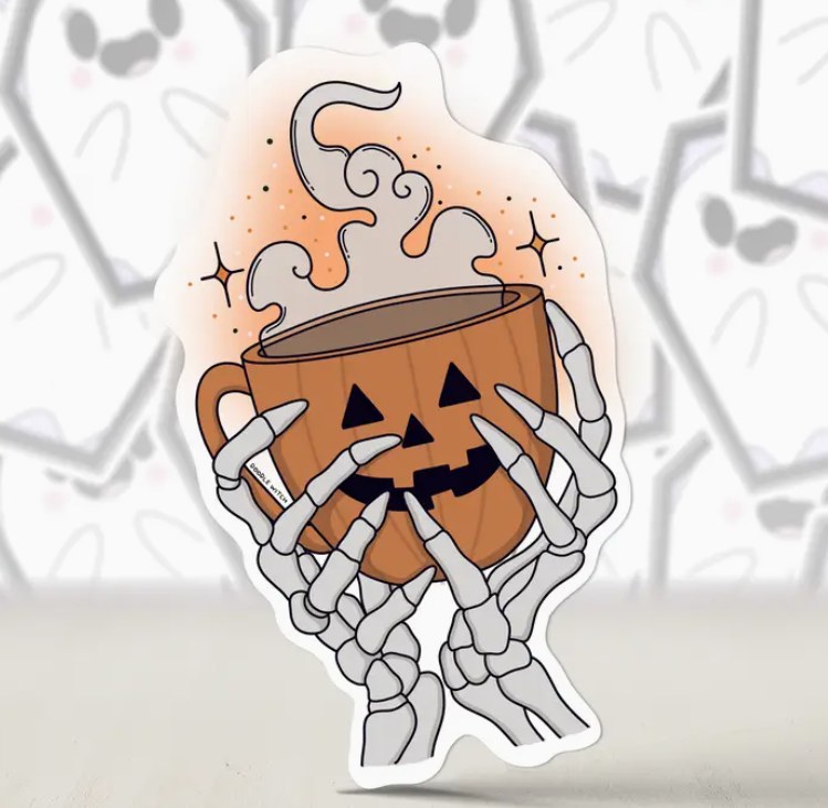 Sticker Pumpkin Coffee Skelly