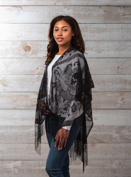 Shawl Gothic Tasseled Blk Asst