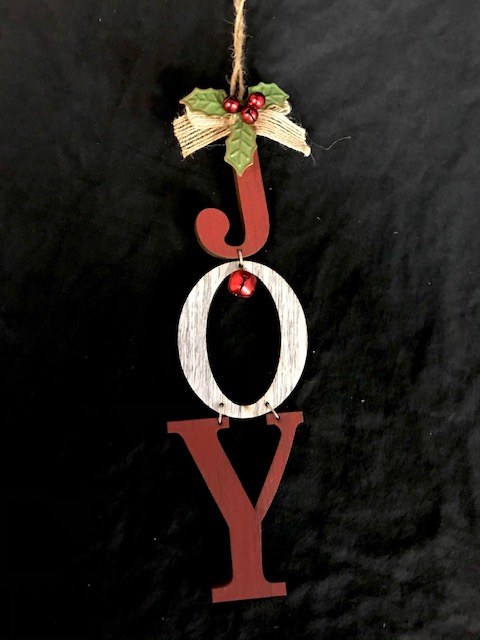 Wooden JOY Ornament w/ Bells