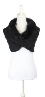Shawl Black Knit w/Fur Trim