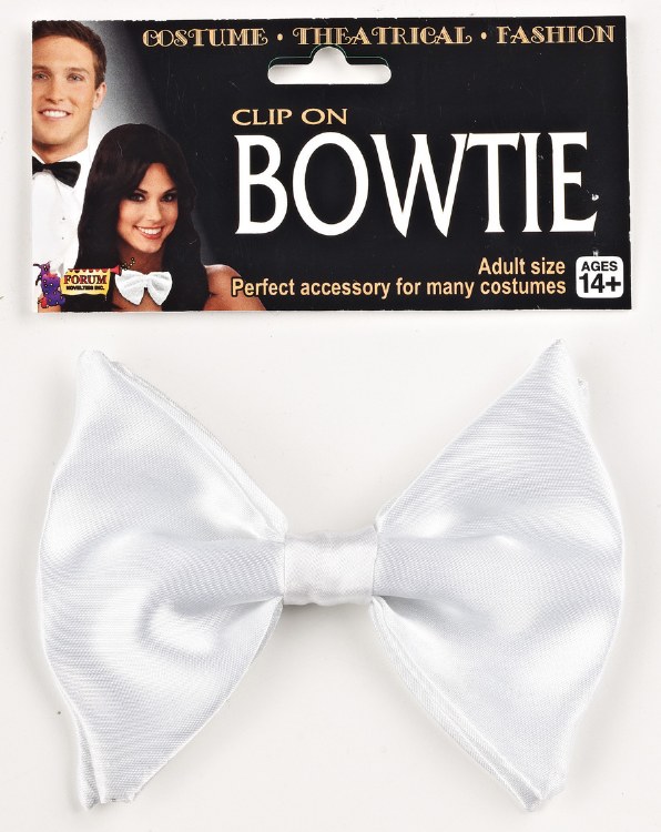 Bow Tie White Satin Clip On