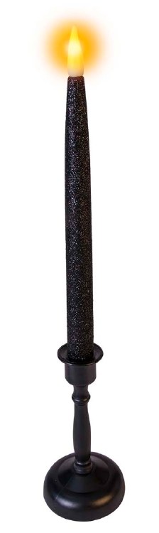 Taper Candle 16" BkGlitLiteUp