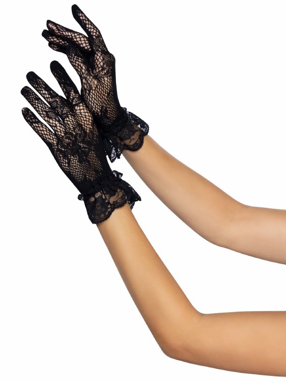 Lace Floral Short Gloves Black
