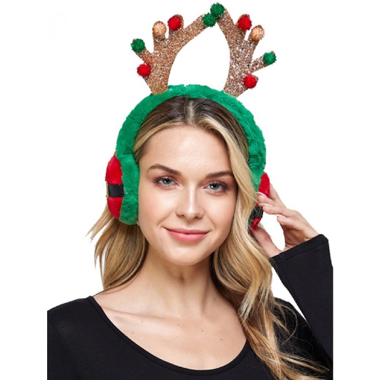 Christmas Reindeer Earmuff Green