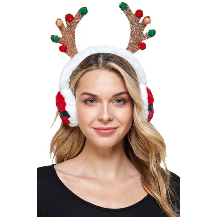 Christmas Reindeer Earmuff White