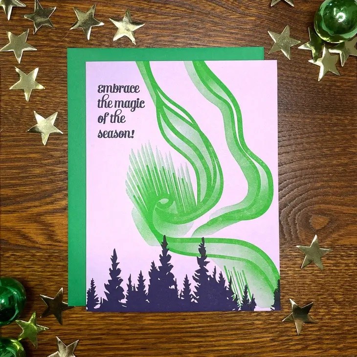 Winter Magic Aurora Borealis Card • BLANK INSIDE