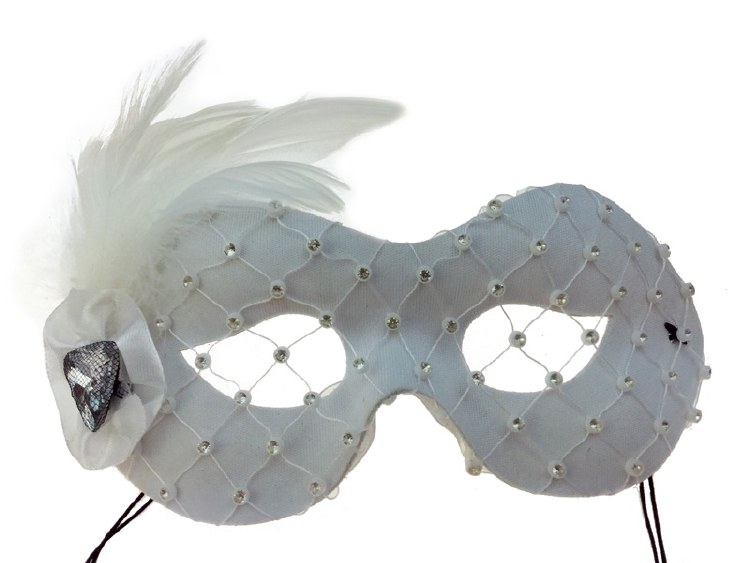 Mask Gemstone Net Feather Wht