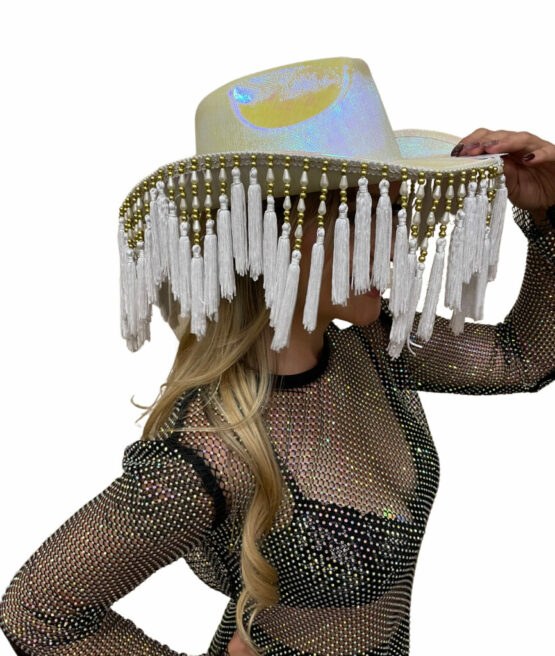 Fringe Cowboy Hat White Opal