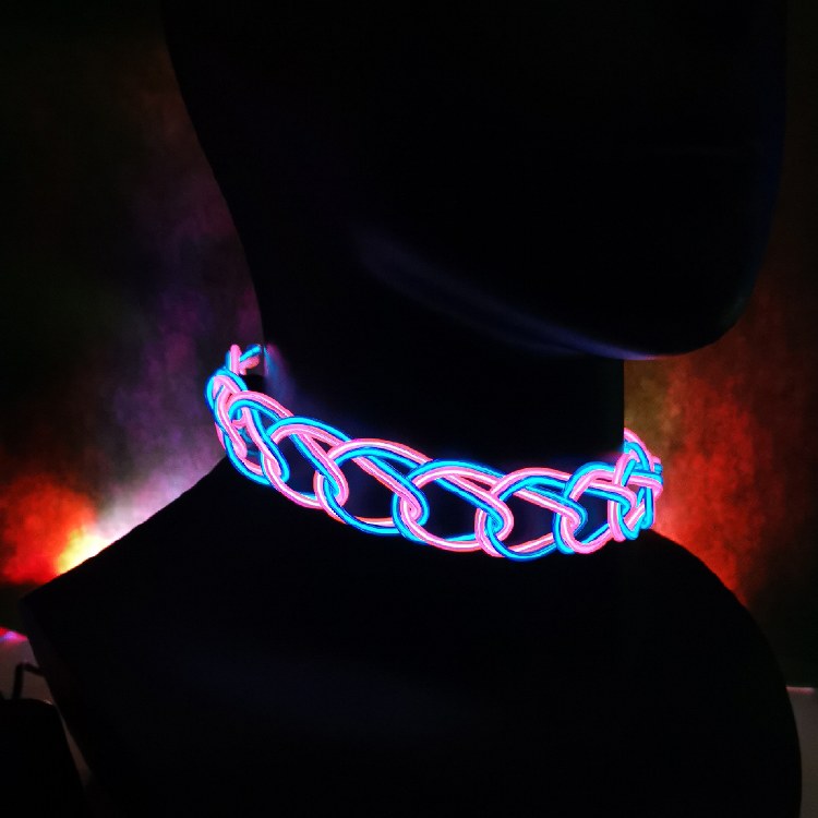 LED Necklace Braded Blu &amp; Pnk