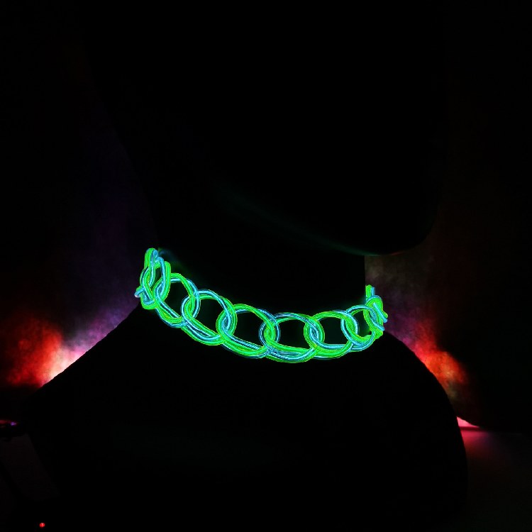 LED Necklace Braded Grn &amp; Wht