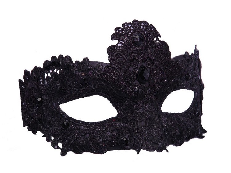 Mask Lace w/ Teardrop Gem Black