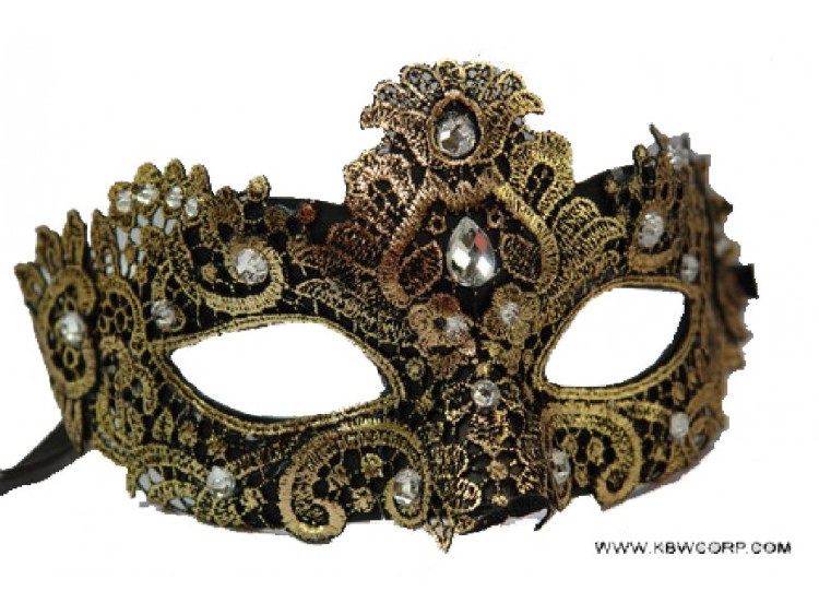Mask Lace w/Stones Blk/Gold