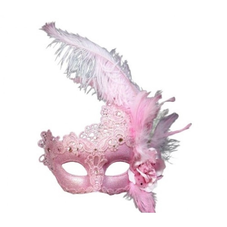 Mask Venetian Side Feather Pnk