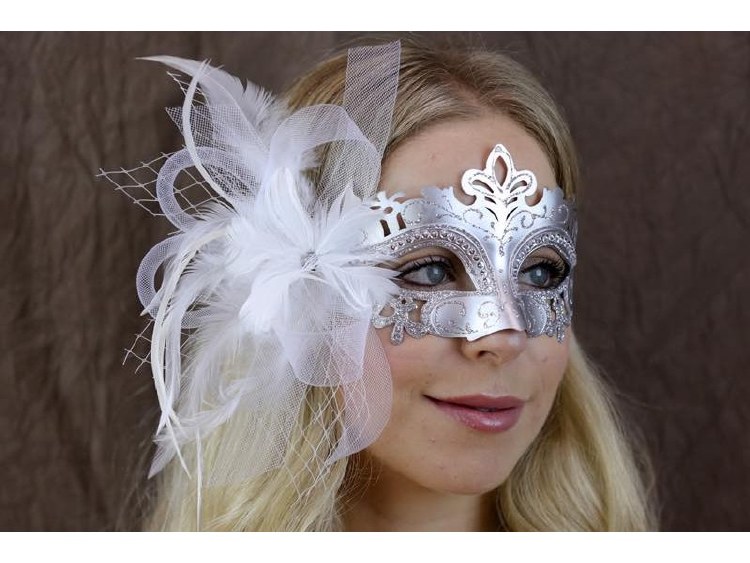 Mask Venetian Feather Silver