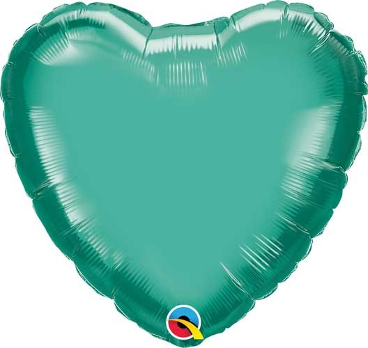 Heart Shape • 18" Standard Size Mylar Helium Balloon • GREEN CHROME