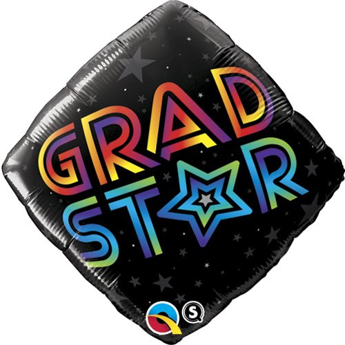 Black/Colorful Grad Star Diamond • Standard Size 18" Mylar Helium Balloon