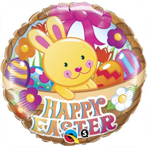 Happy Easter, Spring Basket Round Shape • Standard Size 18" Mylar Helium Balloon