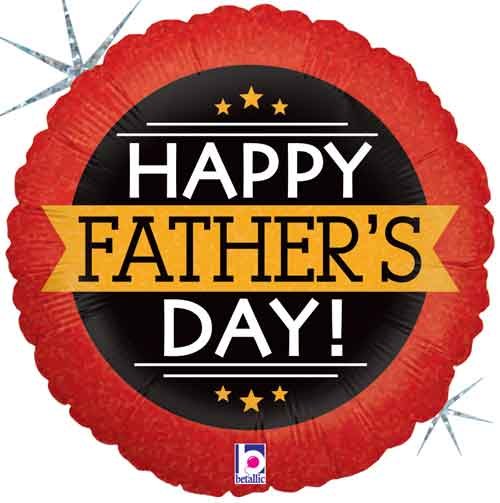 Standard Size / Happy Father's Day Red Holographic Mylar ~ 18"
