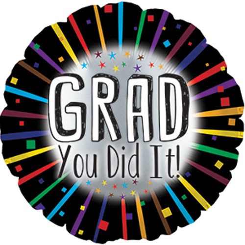 Black/Colorful Grad You Did It Round • Standard Size 18" Mylar Helium Balloon