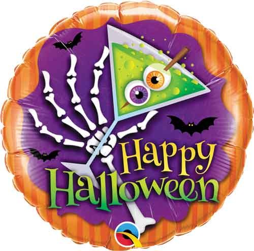Spooky Cocktail, Happy Halloween Round • Standard Size 18" Mylar Helium Balloon