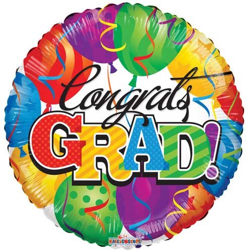 Colorful Congrats Grad Round • Standard Size 18" Mylar Helium Balloon