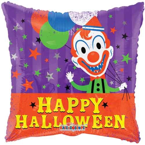 Creepy Clown, Happy Halloween Square • Standard Size 18" Mylar Helium Balloon