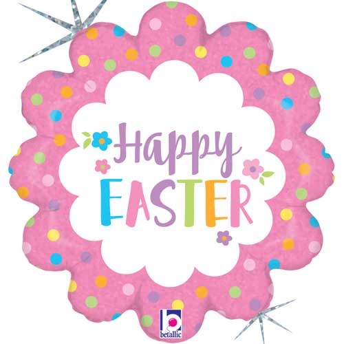 Happy Easter, Holographic Flower Shape • Standard Size 18" Mylar Helium Balloon